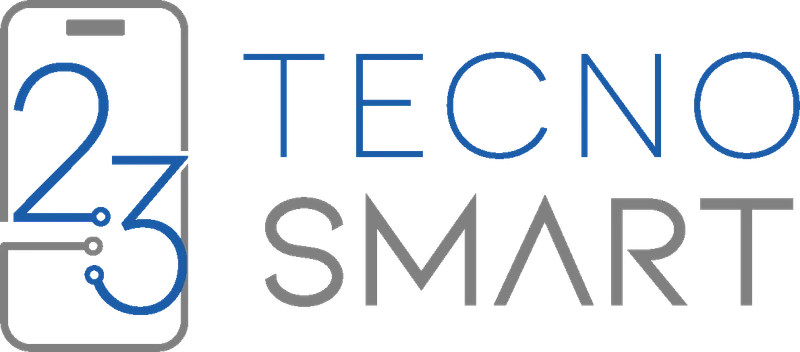 TecnoSmart — logo rediseñado, monograma 23 en azul sobre fondo blanco